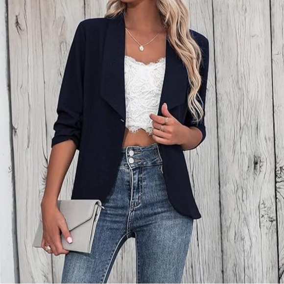 Beyove Women's 3/4 Stretchy Ruched Sleeve Lightweight Work Office Blazer NWT 2XL - Picture 4 of 10